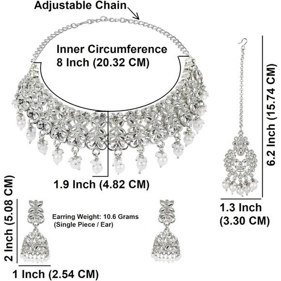 Traditional Indian Jewelry Set: Choker, Earrings, and Maang Tikka Ensemble - Picture 4 of 5